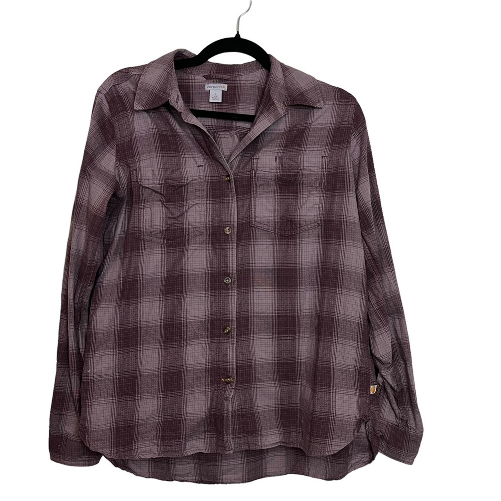 Carhartt Purple Gray Flannel Button Down Long Sleeve Size S Women